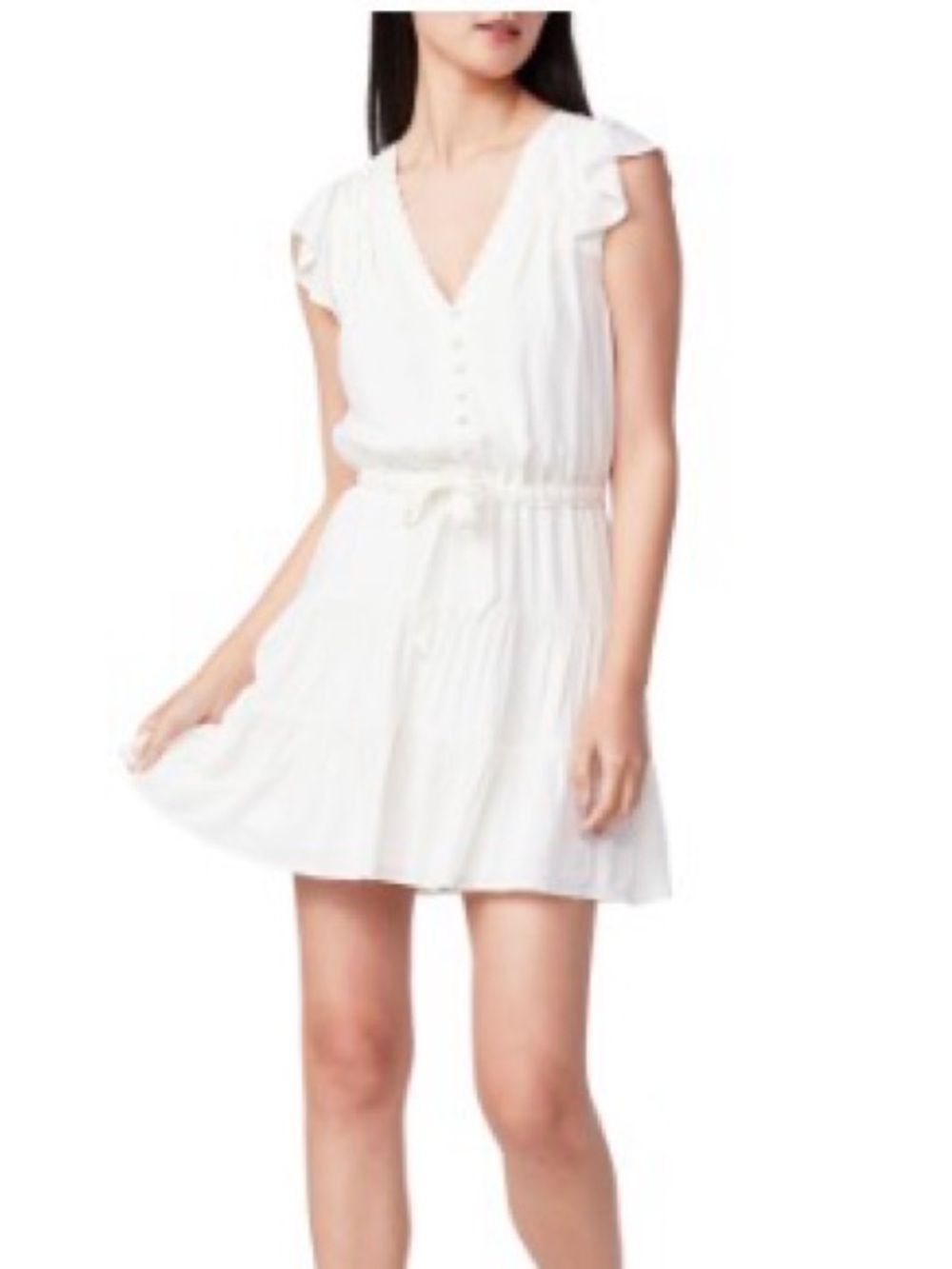 PAIGE Rosalee White Ruffled V-Neck Mini Dress